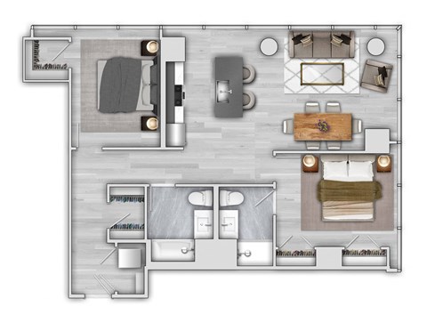 Floor plan for 2 beds, 2 baths, 1180 sqft